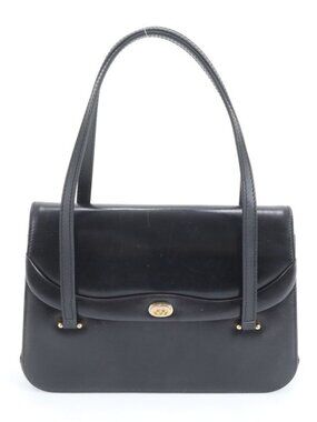 Gucci Vintage Flap Leather Handbag Tote Black